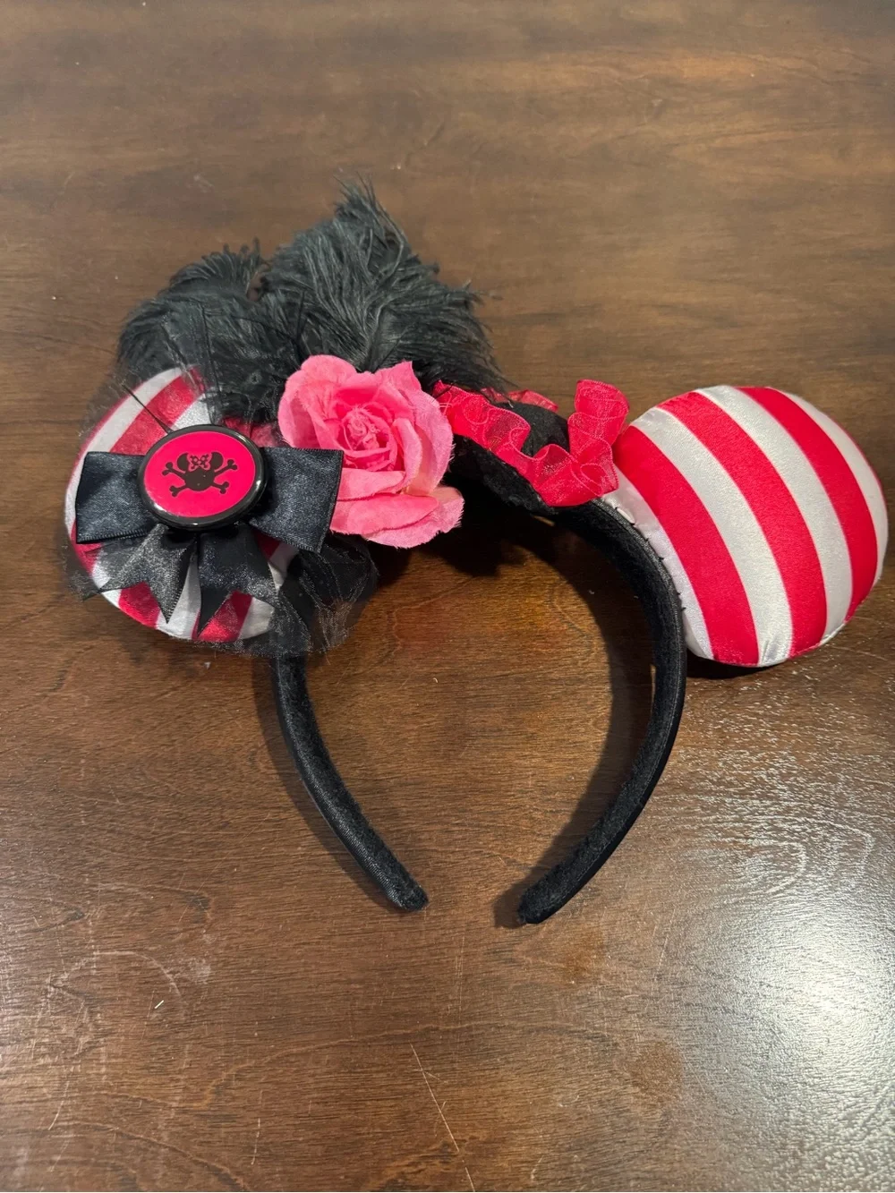 Minnie Pirate Pink & Black Striped Mouse Ear Headband